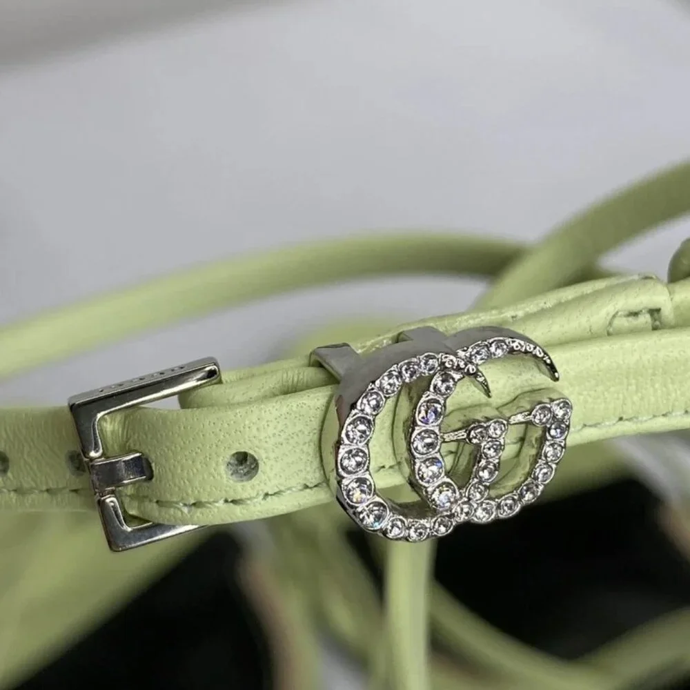 Gucci Womens Sandals Pistachio Green Size 7 Charlotte Nappa GG Buckle Heeled - Picture 7 of 13